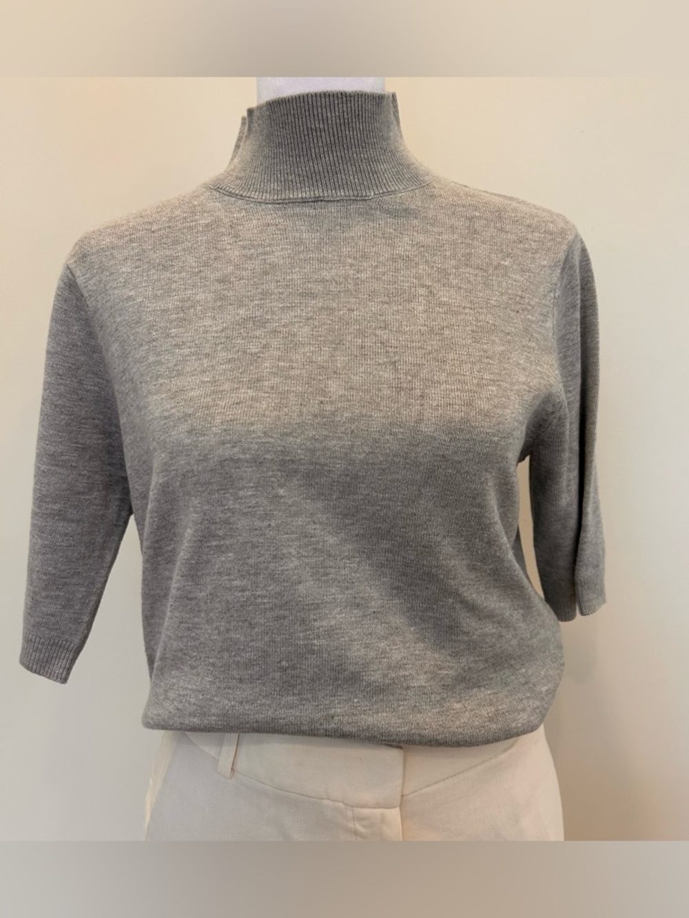 High neck knit Sweater Women's Grey Three quarter Sleeve